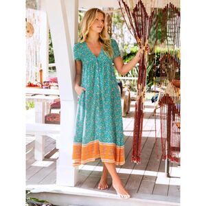 Natural Life Womens Avery Button‎ Front Midi Dress V-Neck Floral Boho Size XS/S